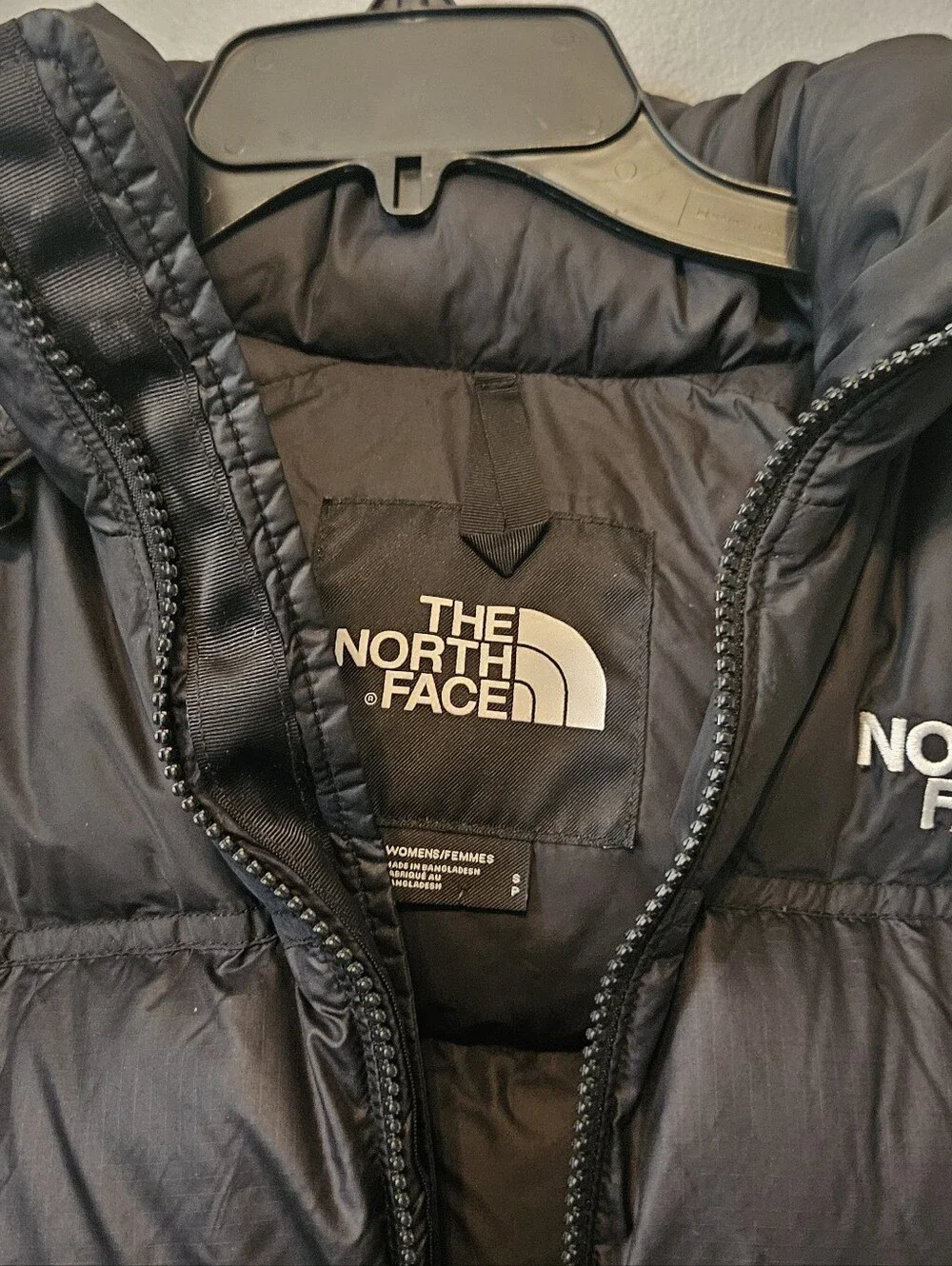 North Face nuptse 700 Down puffer Coat Jacket W Hood black Small S Has REPAIR